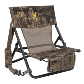 Browning Low-Profile Woodland Hunting Chair with Flat-Folding Design, Durable Steel Frame, Hanging Call Organizer Pocket, and Padded Shoulder Carry Strap, Realtree Timber