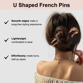 WHAVEL French Hair Pins for Women 3 Pack, U-Shaped French Twist Pins with Quick & Easy Styling Hair Accessories for Women