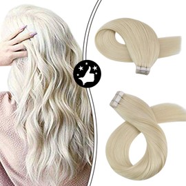 Moresoo Hair Extensions Blonde Tape in Human Hair Extensions 18 Inch Invisible Tape in Natural Hair Glue in Extensions 100g Color #60 Platinum Blonde Tape in Extensions Remy Hair Extensions 40pcs