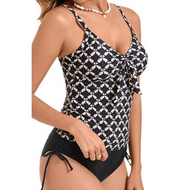 VILOREE Women's Tankini Set Push Up Tummy Control with Briefs Halterneck Swimwear Two Piece Figure Optimiser, Black (N135), XXL