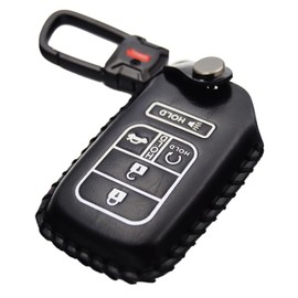 Real Leather Key Fob Cover with Keychain Compatible with Honda Civic Accord Pilot CR-V HR V 5 Buttons Ridgeline Passport