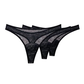 Shero Lace Thong Period, Maternity, Postpartum Panties, Leakproof, Odor & Moisture Control Underwear for Women & Teens, LG Black (3)