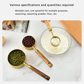 8Pcs Stainless Steel Gold Measuring Cups, Wood Measuring Cups Measuring Cups with Wood Handles Nesting Measuring Cups and Spoons Set for Cooking and Baking