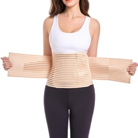 Funcy - Carpeta abdominal para mujeres y hombres para poscirugía, banda de vientre posparto para madres posparto, apoyo óptimo para recuperación rápida (beige, L)