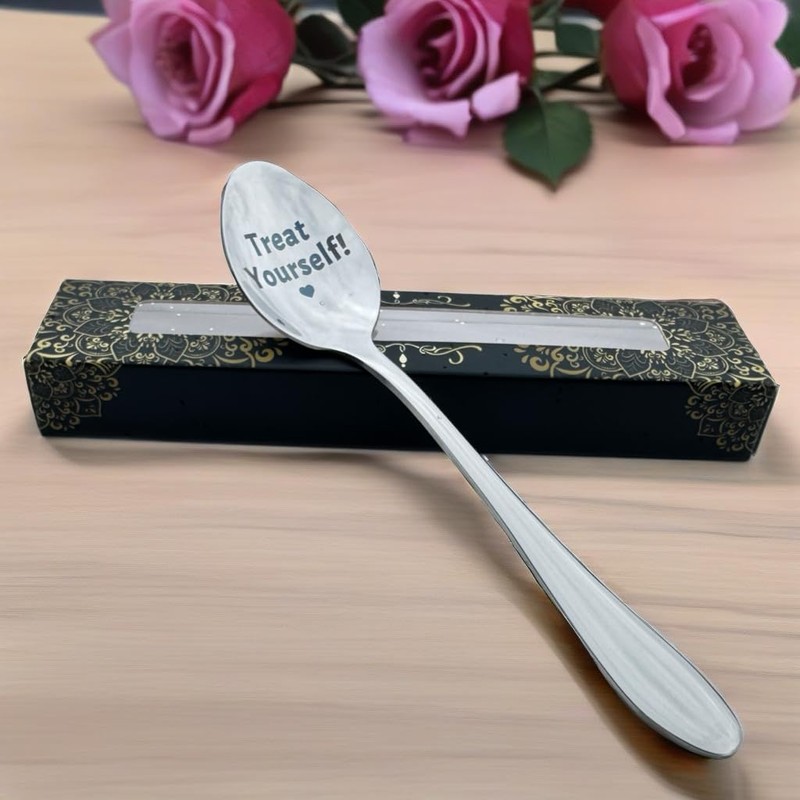 Engraved Silver-Plated Teaspoon with 'Treat Yourself' Message, 15cm, Gift Box