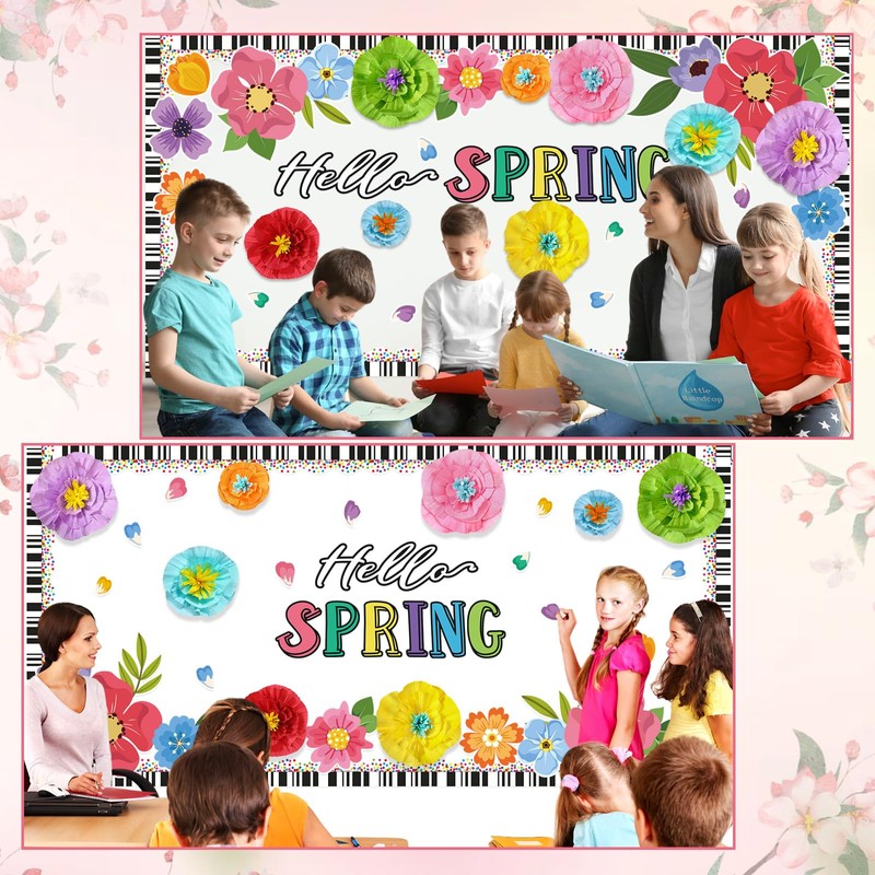 Lunmon 62 Pcs Hello Spring Bulletin Board Sets Spring Flower