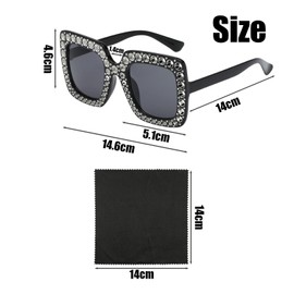 WUFGWBD 1 Pair Of Square Sunglasses, 1 Eyeglass Cloth, Diamond-Encrusted Sunglasses, Women'S Black Sunglasses, Outdoor Sunglasses