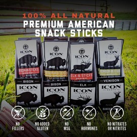 ICON Meats Snack Sticks Sampler, 6 Pack High Protein Snacks, Assorted Bison, Elk, Venison & Pork Jerky, 4 Meat Sticks per Pack, Gluten Free, Low Sugar, Made in the USA, Gifts & Stocking Stuffers