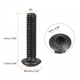 TA-VIGOR 50Pcs M3 x 14mm Alloy Steel Button Head Hex Socket Cap Screws, Flanged Button Bolts Nuts Hex Drive Fastener for Machine