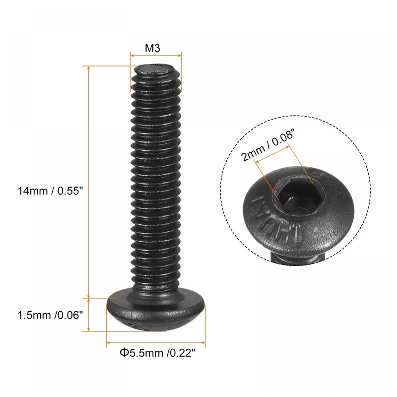 TA-VIGOR 50Pcs M3 x 14mm Alloy Steel Button Head Hex