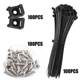 100 Pieces Cable Tie Mount Base Saddle Type Mount Wire Holder, 100 PCS Cable Zip Ties with Self-Locking (150 x 3.5mm) and Deep Thread Pan Head Screws (BLACK）