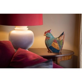 Wooden Hen / Chicken Hand Carved and Painted Rustic Style