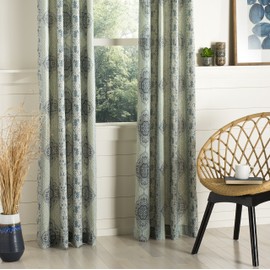 Safavieh Home Collection Florina Blue and Multi Semi-Sheer 52" x 84" Grommet Window Panel