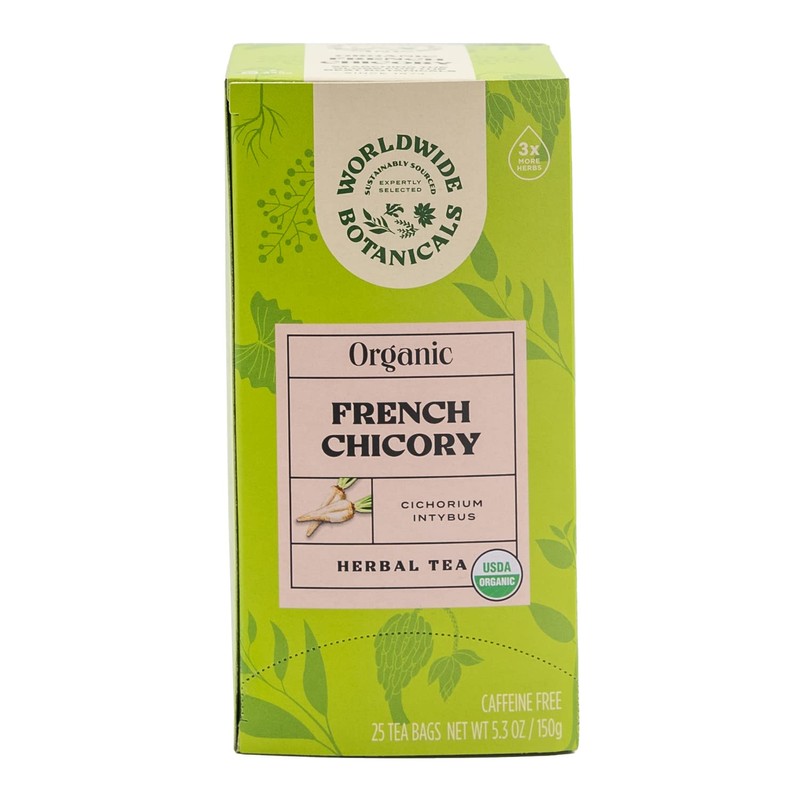 Worldwide Botanicals Organic French Chicory Root Tea, 25 Tea Bags