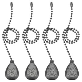 PATIKIL 13 Inch Ceiling Fan Pull Chain Extender Sets, 4 Pcs Metal Decorative Fan Pull Chain with Decorative Light Bulb and Fan Cord for Ceiling Light Lamp Fans, Nickel (Drop Shape)