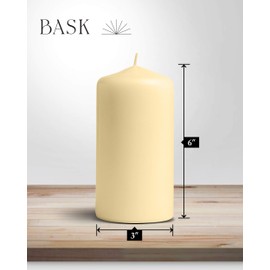 BASK Cone Top Pillar Candles - Set of 6-3" x 6" Dripless Unscented Candles in Ivory for Home Decor, Relaxation & All Occasions