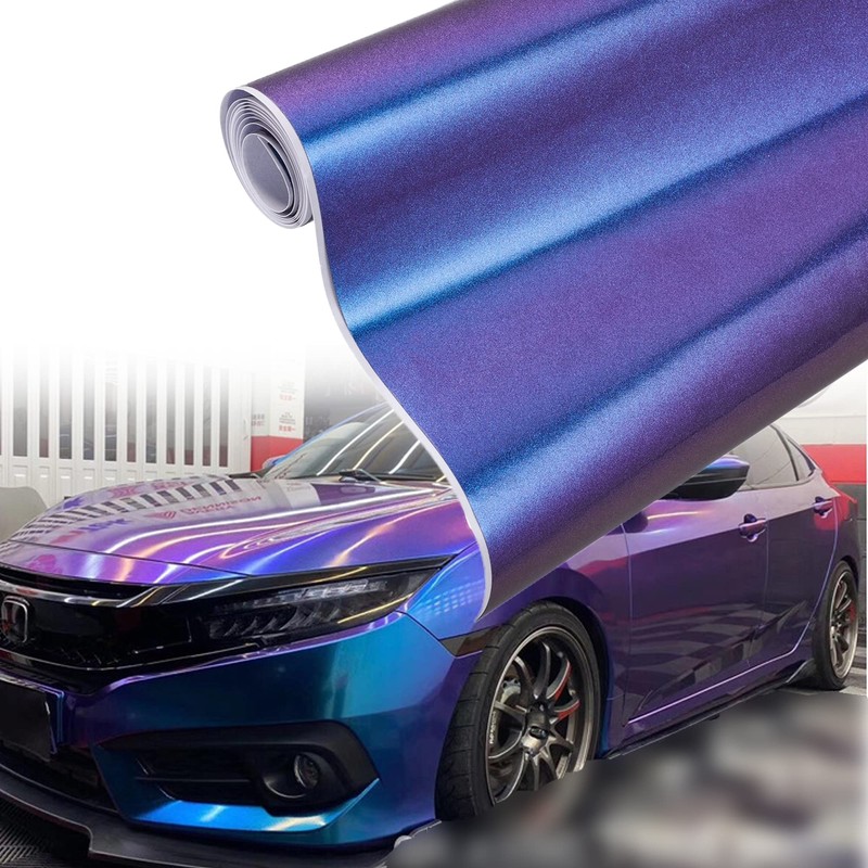AuMoHall Purple Blue Chameleon Glossy Car Vinyl Wrap Sticker Sparking