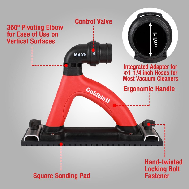 Goldblatt Dust Free Hand Sander, Dustless Drywall Vacuum Sander, with