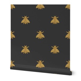 Peel & Stick Wallpaper 6ft x 2ft - Bees Bee French Antique Gold Nature Insects Bugs Simple Black Custom Removable Wallpaper by Spoonflower