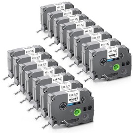 UniPlus 15x Compatible Tze-231 for Brother P-touch tapes 12 mm TZe231 Tz231 Tzc231 Laminated Label Tape Black on White for P-Touch PT-H100lb PT-H105 PT-D210 PT-E110 PT-H100r PT-H108 PT-1010 PT-100 00