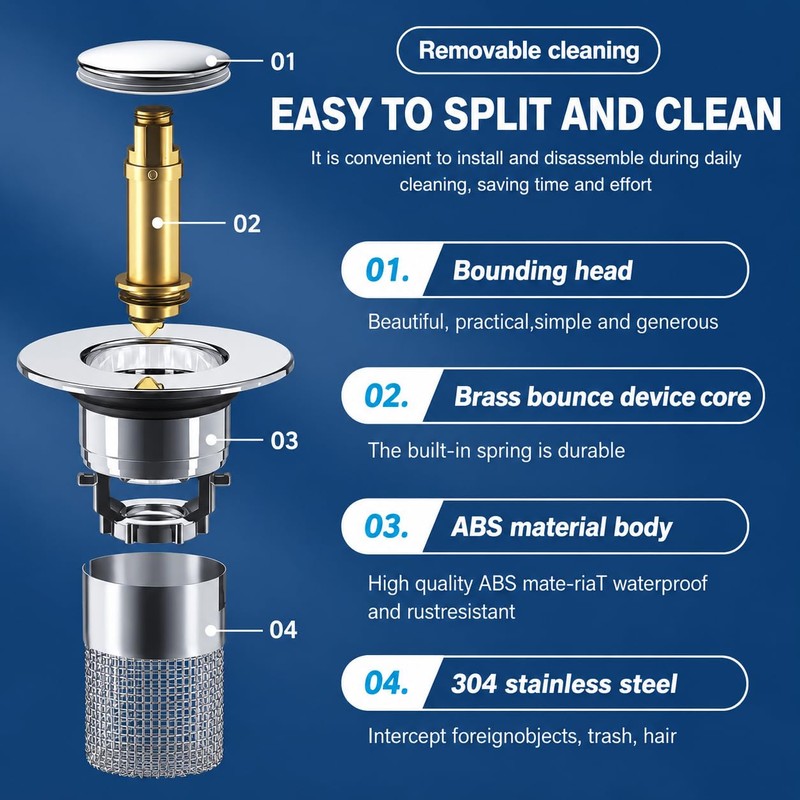 Bathroom Sink Stopper, Universal Drain Filter with Hair Strainer, Universal