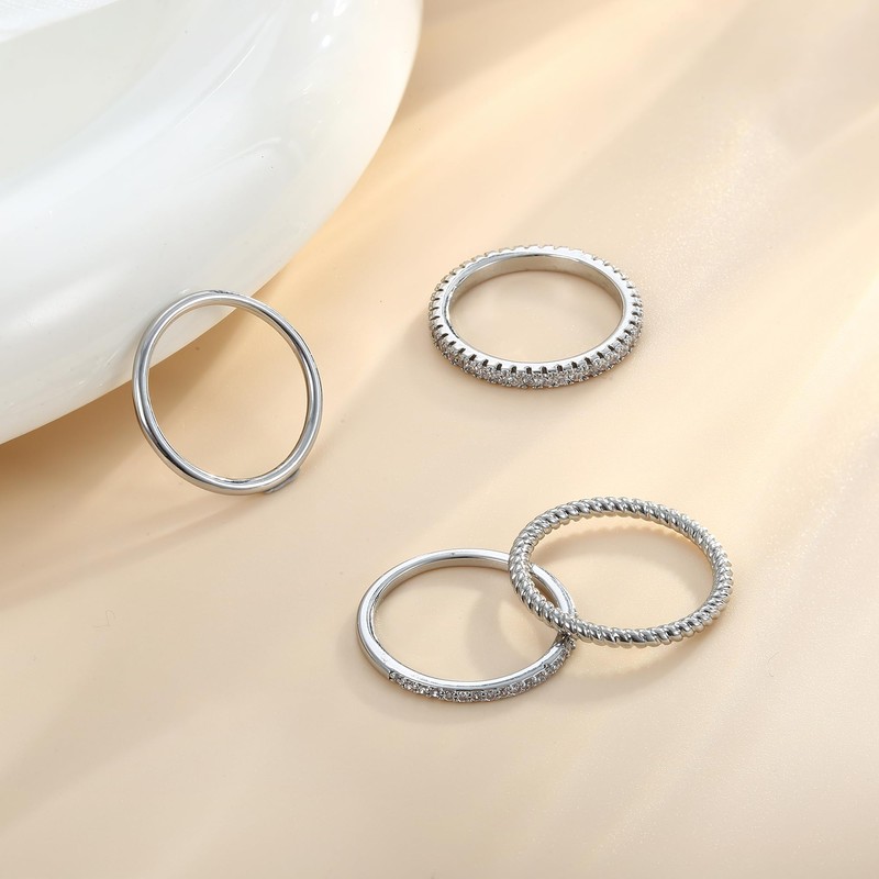 Florideco Stackable Silver Rings for Women - Silver Plated Stackable