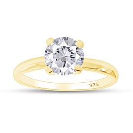 Jewel Zone US Round Cut White Cubic Zirconia Anniversary Solitaire Ring in 14k Gold Over Sterling Silver (4 Carat)