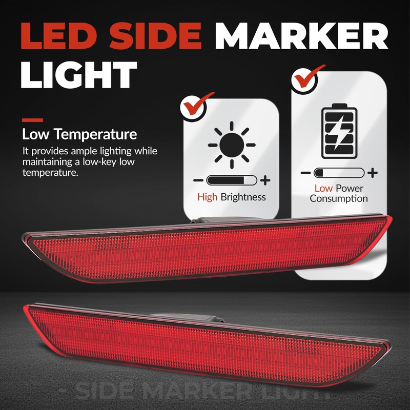 HECASA Side Marker Light Compatible with 2015-2023 Ford Mustang Rear