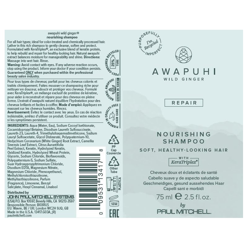 Awapuhi Wild Ginger by Paul Mitchell Nourishing Shampoo, Ultra Rich,