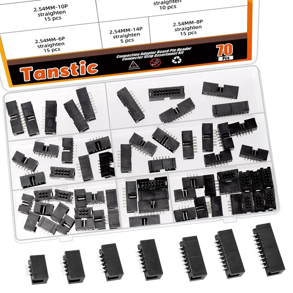 Tanstic 70Pcs 2.54 mm Pitch 6-18 Pin Straight Box Header,