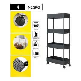 4 Niveles Carrito Organizador Plstico Multiusos Utilitario Color Negro Producto de Alta Calidad                                                       