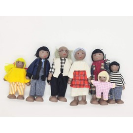 HYSTYLE 7 Pack Poseable Wooden Doll Dollhouse Dolls Wooden Doll Family Pretend Play Figures, Family Role Play Pretend Play Mini People Figures (Style 1)