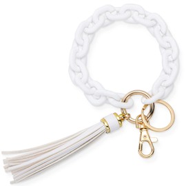 SAVORI Wristlet Keychain Bangle Key Ring Chain Link Bracelet Key Chain Cute Boho Modern Car Keychain Holder (White)