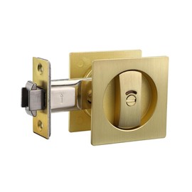 Sliding Pocket Door Lock, Invisible Recessed Mortise Lock Zinc Alloy Square Sliding Door Handle with Indication for Toilet Bathroom Restroom, 66mm Gold