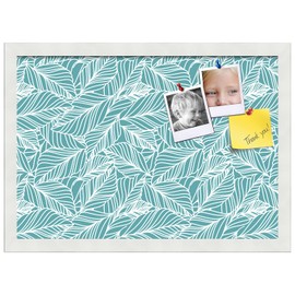 PinPix 20x14 Inch Cork Bulletin Board. This Decorative Framed Pin Board Comes with Aqua White Design and a Satin White Frame Frame. Ideal for Home Office Decor or Message Board (PinPix-1871)