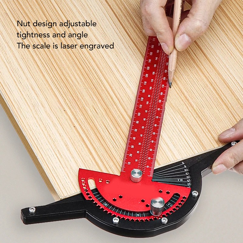 Woodworkers Edge Ruler Aluminum Alloy Red Black Adjustable Angle T