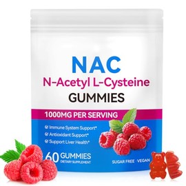 NAC N-Acetyl-Cysteine 1000mg Gummies, 60 Count | 30 Days Supply, Vegan N-Acetyl L-Cysteine Nutritional Supplements - Nac Supplement High Bioavailability Amino Acid for Skin & Hair
