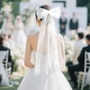 Bridal Hair Bow Veil with Pearl, Bridal White Hair Bow