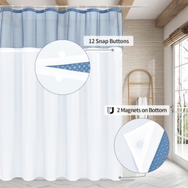 MitoVilla Extra Long 72 x 84 Shower Curtain Set with Snap-in Liner, Blue Waffle XL Heavyweight Fabric Cloth Shower Curtains for Modern Luxury Hotel Spa Bathroom Decor, Moonlight Blue