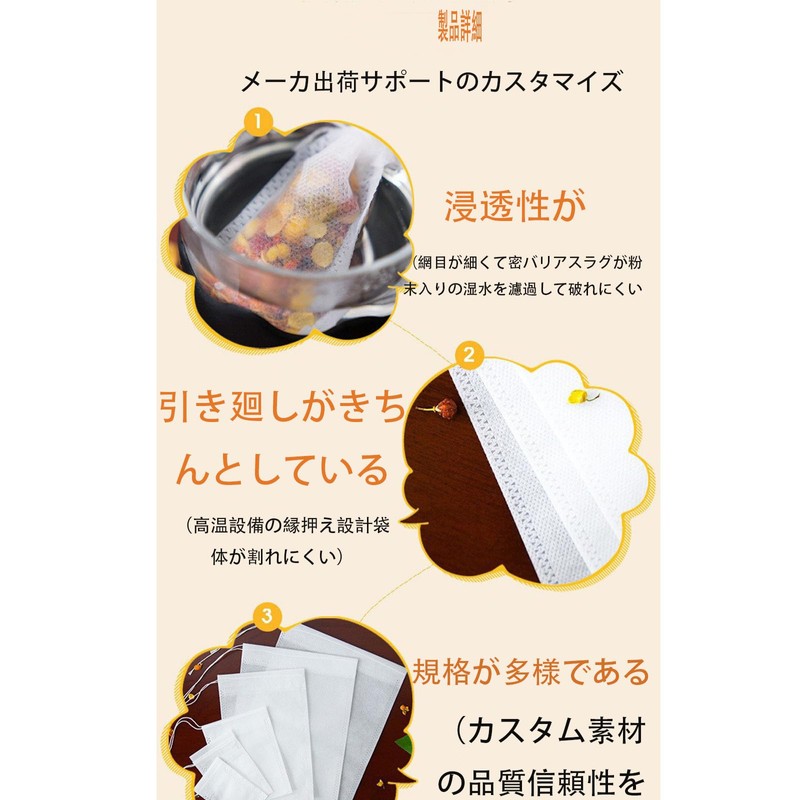 Disposable (100 Pieces) Non-woven Fabric Drawstring Tea Bags for Strong