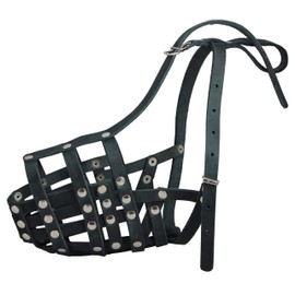 Secure Genuine Leather Mesh Dog Basket Muzzle - Doberman Male, (Circumference 14", Snout Length 3.5")