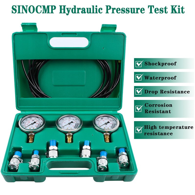 SINOCMP Hydraulic Pressure Test Kit, 3 Pressure Gauges 25Mpa/40Mpa/60Mpa 6