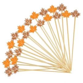100PCS Maple Leaf Cocktail Picks - 4.7Inch Two Color Maple Leaf Fruit Stickers Autumn Theme Bamboo Toothpicks Sandwich Appetizer Skewers for Fall Thanksgiving Day Decorations Party Supplies