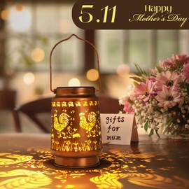 Solar Lanterns Outdoor Garden Decor,Chicken Gifts for Women, Mom, Grandma, Birthday, Thanksgiving, Decorative Waterproof Hanging Metal LED Light for Yard, Patio, Lawn, Landscape, Backyard (Rooster)