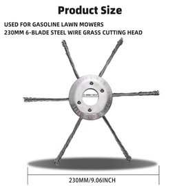 9 Inch Universal Weed Eater Wire Brush Head,Universal Steel Wire Weed Eater Blade for 25.4mm Hole Petrol Weed Eater，Heavy Duty Steel Trimmer Head for Lawn, Pavement, Brick & Gravel(with 4 accessories）