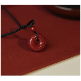 Red Natural Cinnabar Peace Buckle Pendant Thick Version Jade Necklace Pendant Yoga Jade Neaklaces Genuine Jade Pendant Mascot Wish Safe Buckle Pendant Necklace Lucky for Women Men