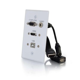 Legrand - C2G Single Gang Pass Through with Audio Video Wall Plate for In Wall Cable Management, White Single Gang Pass Through Wall Plate with VGA, HDMI, USB, 1 Count, C2G 39706