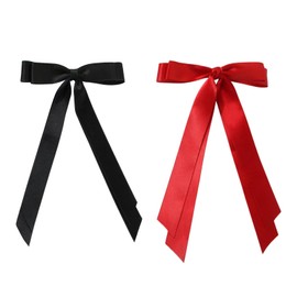 2 Pieces Silky Satin Hair Bows Hair Bow for Women Red - Black Hair Band for Party Christmas Women Girls