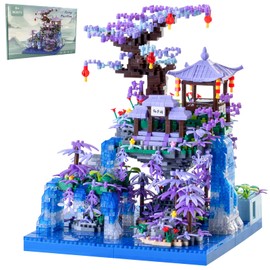 APENGBAOL Cherry Blossom Tree House Micro Mini Building Block Sets, Japanese Architecture Peach Blossom Pond Micro Bricks Building Kit with Light for Adults（2500+Pieces）