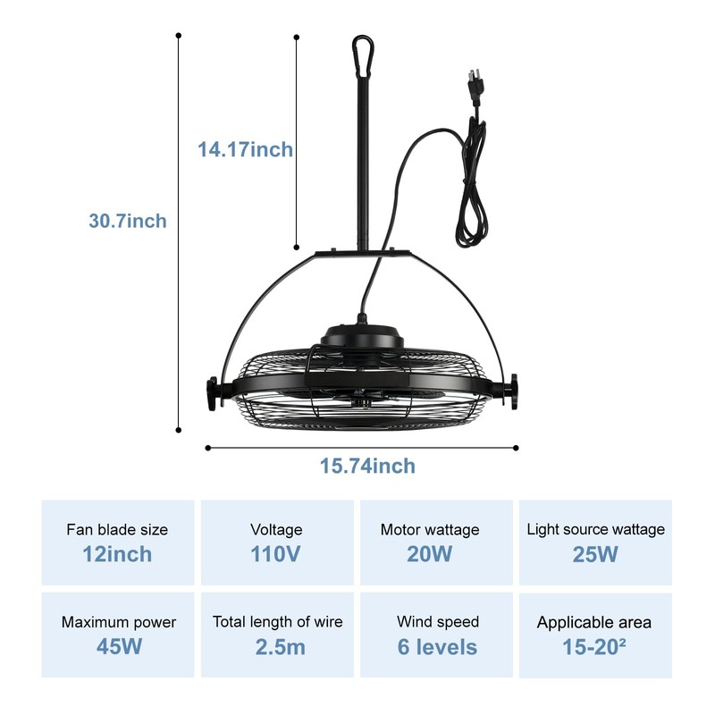 Gazebo Fans Outdoor Hanging Ceiling Fans with Lights,16" Portable Plug